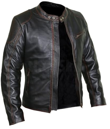 Fancyd Giacca in pelle da uomo vintage da corsa - Giacca da motociclista in pelle genuina fatta a mano di alta qualità, M