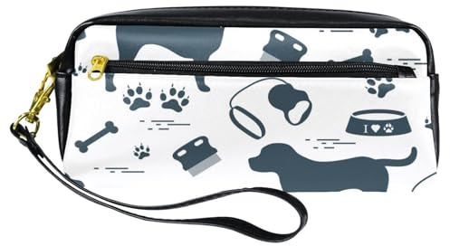 Trousse à crayons, bol de chien, empreintes de pieds, pochette à stylos en cuir synthétique avec fermeture éclair pour garçons et filles, fournitures scolaires et de bureau