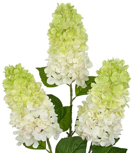 Briful 3PCS Fake Flowers Panicled Hydrangea Palegreen White Artificial Flowers 28.7 Tall Artificial Hydrangea Flowers, Silk Flowers Long Stem for Floral Arrangement Home Farmhouse Decor