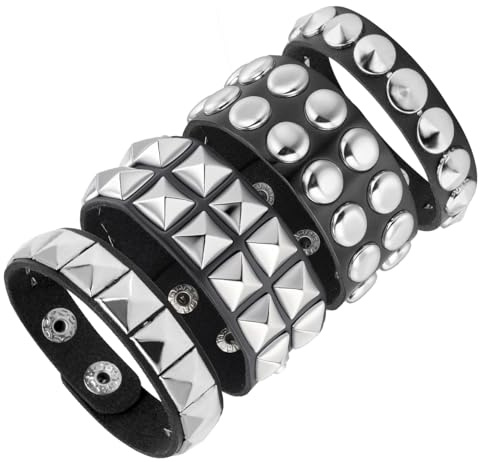 Eigso Pulsera de cuero punk para hombres y mujeres, pulsera con tachuelas de roca para hombre y mujer, Cuero sintético, No es una piedra preciosa