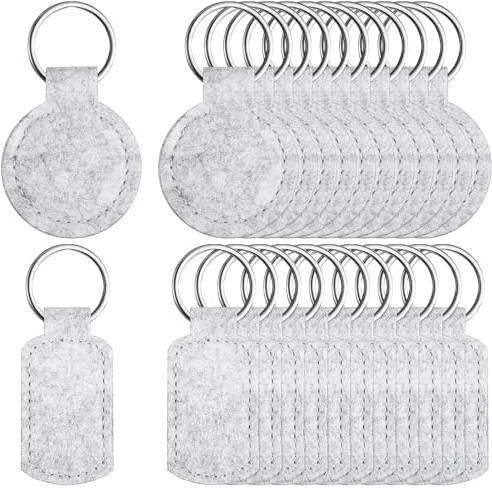 Namalu 24 Stück Filz Schlüsselanhänger Rohlinge zum Beplotten - Runde & Rechteckige Schlüsselanhänger Blanko Filzanhänger zum DIY Basteln, Plotten, Bemalen, Geschenkidee für Weihnachten (Hellgrau)