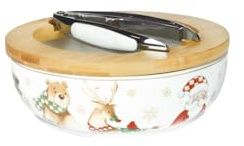 BRANDANI 84795 Ciotola Portanoci Racconti Porcellana Con Schiaccianoci e Supporto Bamboo
