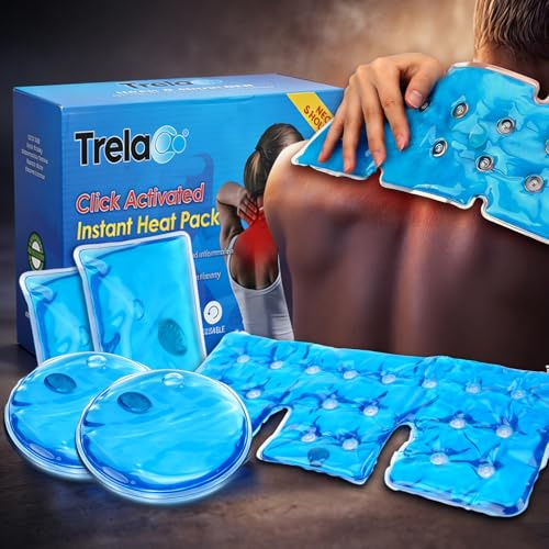 TrelaCo 6 Pcs Reusable Heat Packs Back/Shoulder/Neck/Palm Hot and Cold Gel Packs Set Instant Hot Pads for Muscle Aches, Pain Relief, Click Heat Outdoor Fall & Winter Activities