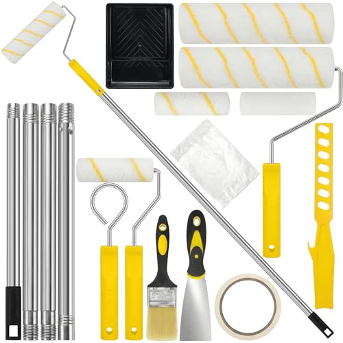 Xtrillogen Paint Roller Set,Professional Paint Rollers and Trays Sets,Featuring a Complete Adjustable Extension Pole and Angled Paintbrush,Decorating Tools Suitable for Painting Walls,Ceilings