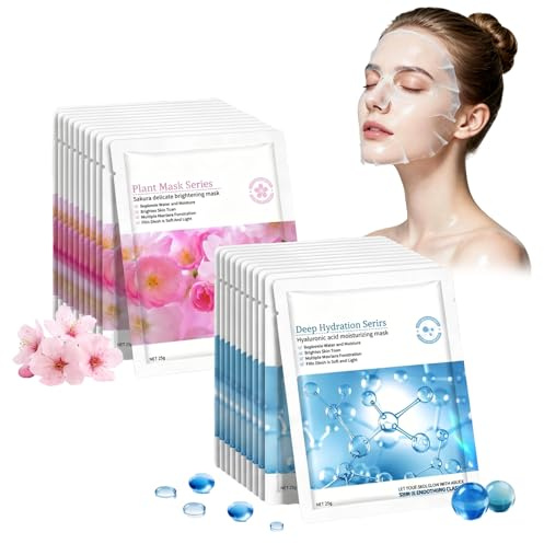 Ninnyi Pack of 50 Sheet Face Mask, 50% Deep Moisturising Hydrating Face Mask for All Skin(Sakura + Hyaluronic Acid)