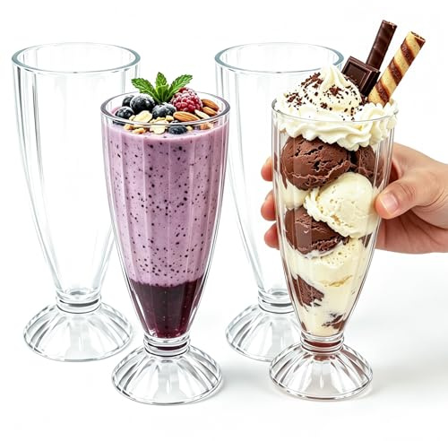 SilverChry Juego de 4 Vasos de Postre de Cristal, 350 ml,Cuencos Trifle,Tazones de Postre,Copas de Helado, Apto para Batidos, Postres, Hielo Raspado y Ensaladas de Frutas (350ML)