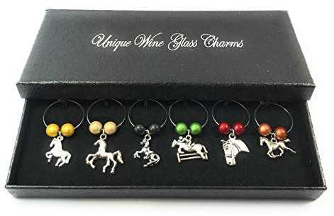 Libby's Market Place Horse Lovers Wine Glass Charms with Gift Box