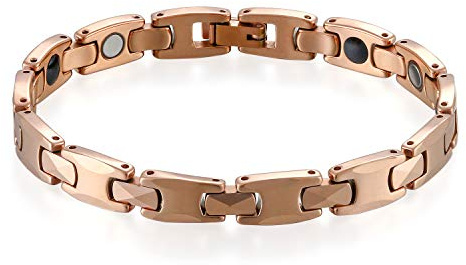 JewelryWe Schmuck Herren Damen Armband, Wolfram Wolframcarbid, Elegant Poliert Charm Link Handgelenk Magnetarmband Armkette, Rose Gold