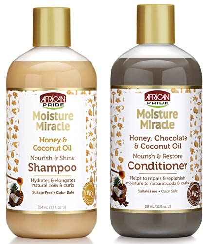 African Pride Feuchtigkeit Wunder Shampoo und Conditioner, Honig, Schokolade & Kokosöl Set, 12 Oz