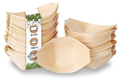 BIOZOYG 100x barchette finger food monouso in legno 8 cm - ciotoline per aperitivo naturale e moderno - ciotole aperitivo, bicchierini finger food