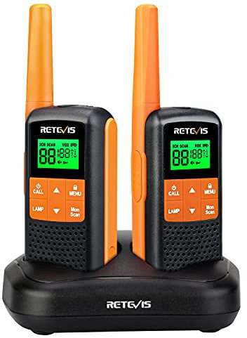 Retevis RT649 Walkie Talkie Lizenzfrei PMR446 Funkgerät Set 16 Kanäle VOX LED Taschenlampe IP65 Wasserdichtes Scan Zwei Lademethoden (Orange, 2 STK.)