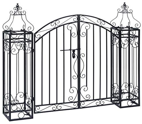 Goliraya Cancello Ornamentale da Giardino a Doppia Anta in Ferro Battuto,Cacello per Recinzione,Cancello in Metallo,Cancello da Esterno,Cancello in Acciaio 22x20,5x100 cm