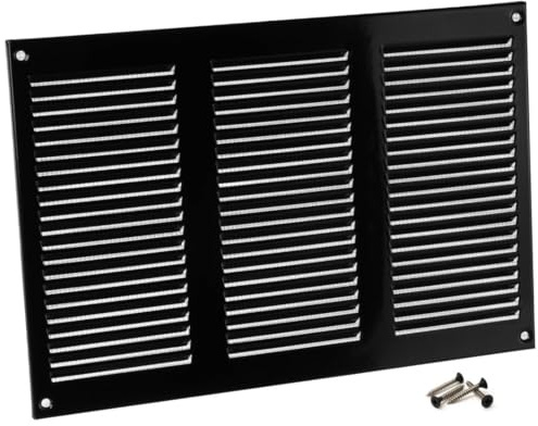 Steinberg14 Rejilla de Ventilación 300x200mm Metálica con Mosquitera, Color Negro, para Interior y Exterior