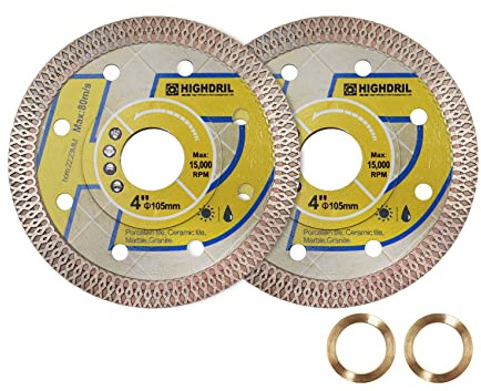 HIGHDRIL Disque a Tronconner Diamantés - 2pces Ø 105MM Lame de Scie Diamantée pour Carrelage, Céramique, Porcelaine, Terre cuite, Granit, Marbre, Pierre dure avec rondelle 22,23-15,875MM