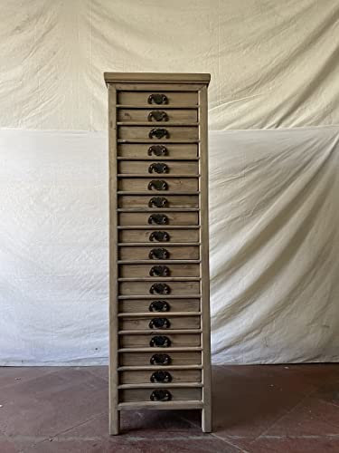 Antiker Dokumentenschrank Apothekerschrank Apothekerkommode Büroschrank Aktenschrank Sideboard Kommode Anrichte mit 18 Schubladen Breite45xHöhe150cm Farbe: Natur