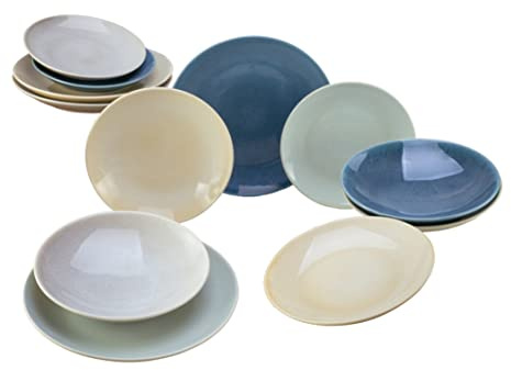 CreaTable, 19789, Serie Reactive, 12-teiliges Geschirrset für 4 Personen, Teller Set aus Steinzeug, spülmaschinen- und mikrowellengeeignet, Qualitätsproduktion