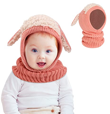 Belle Chapeaux D'hiver Écharpe pour Bébé Enfants,Mouton Earflap Hood Foulards, Tout-petit Bonnet Tricoté avec Cache-cou Cou Plus Chaud Crâne Cap,Skin-friendly, Cadeau D'hiver pour Fille (6mois -5ans)