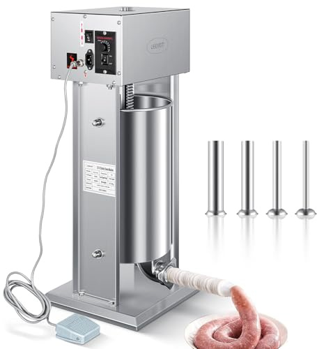 LEEVOT Insaccatrice Elettrica Macchina per Salsiccia Verticale Acciaio Inox (15 L, 240 W, Pedale, tubi di riempimento 16/22/32/38 mm)