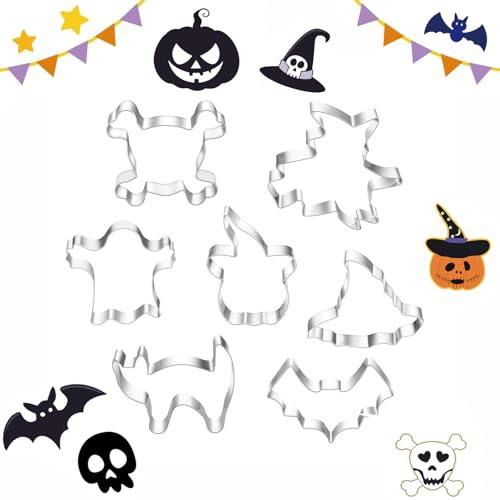 Floatdream 7 Piezas Moldes Galletas Halloween Acero Inoxidable, Moldes Para Galletas Halloween, Juego de Cortadores de Sándwich para Hornear, Para Halloween Haciendo Galletas, Fondant