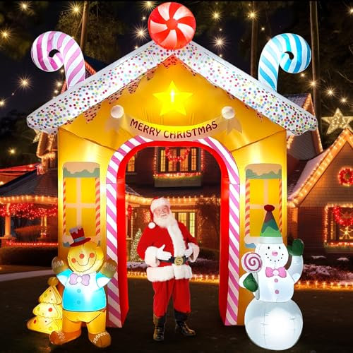 9,8 Piedi Arco Gonfiabile Natalizio, Kalolary Arco Gonfiabile Natalizio con Pupazzo Neve Omino Pan Zenzero Gonfiabile Decorazione Natalizia Interni all'aperto Casa Vacanze Cortile Prato Feste Giardino