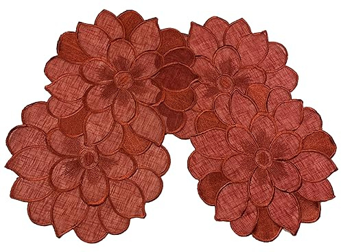 Deckchen 2er Packung Tischdecken Bestickt, 30x45 oval, Organza, Rot