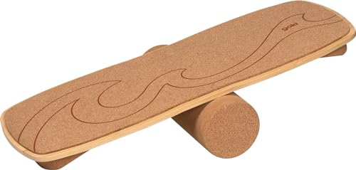 goki 59965 Balance Board „Waikiki Beach“ aus Holz & Kork, 60 × 24 × 4 cm – Motorikbrett für Gleichgewicht & Koordination, bis 120 kg belastbar