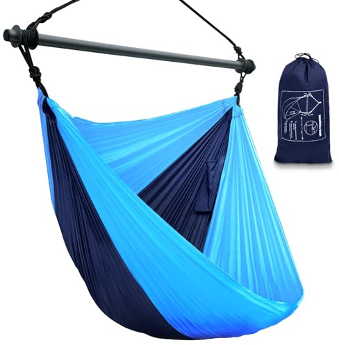 Chaise hamac portable en corde à suspendre, max 226,8 kg, pliable et léger en nylon pour intérieur, randonnée, voyage, jardin, terrasse, randonnée (bleu marine, bleu)