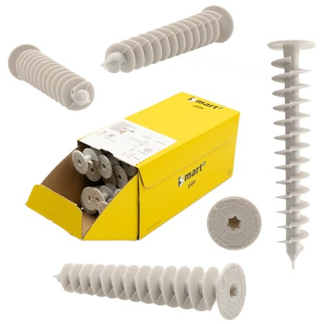 Tasselli isolanti termici Thermo, fissaggio senza ponti termici, lavorazione senza preforatura o attrezzi speciali possibile, tasselli in schiuma rigida, tasselli in polistirolo, tasselli a spirale