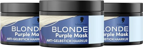 Schwarzkopf Blonde Purple Mask (3x 150 ml), Purple Mask mit Anti-Gelbstich Effekt, neutralisiert Gelbtöne und pflegt aufgehelltes, gesträhntes & graues Haar, vegan & silikonfrei