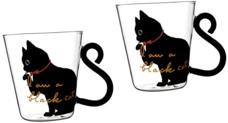 Cabilock 2 Tazze Eleganti Da 250 Ml A Forma Di Gatto Resistenti Al Calore Per Espresso Latte Nere