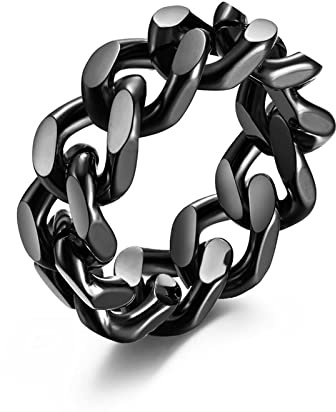 Dsnyu Ring Herren, Fingerring Edelstahl Kette Schlicht Cuban Link Bandring | Verlobungsringe 8mm Breit Punk Modeschmuck Größe 49 (15.6)-67 (21.3)