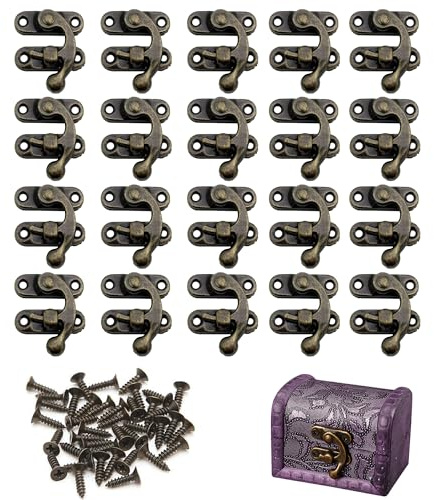 Bansusu 20Pcs Antique Right Latch Hook Mini Box Clasp Bronze Turn Button Latch Vintage Style Lock Latches Swing Lock Clasp with Matching Screws for DIY Wine Gift Jewellery Wooden Boxes Decoration