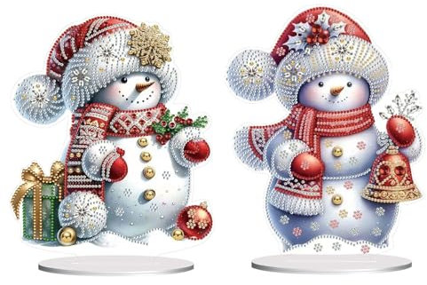 Lebartm 2Stück DIY Diamant Desktop Ornament Weihnachten Schneemann Diamant Kunst Malerei Tisch Ornamente Einseitiger Diamant für Heimdekoration-Schneemann01