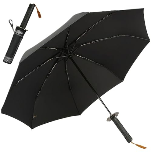 Samurai Regenschirm Vollautomatische Katana-Regenschirmwindbeständigkeit und rostsicherer starker Regenschirm tragbares stilvolles Schwertschirm für Männer Geschenke Cosplay-Dekoration, Katana Regens