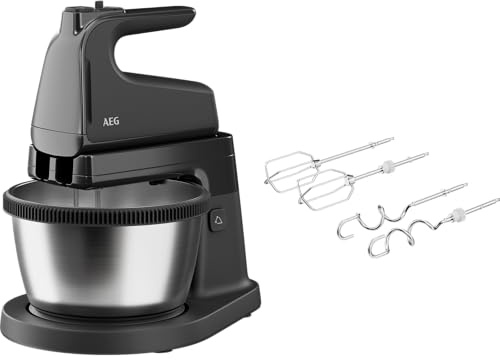 AEG ASM4B 5000 Series Standmixer - 500W Motor,5 Geschwindigkeitsstufen,Turbo-Funktion,2 Rührbesen,2 Knethaken,Spülmaschinenfest,34% recycelter Kunststoff,Zubehörstation,Granite Grey