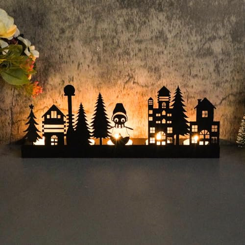 Advent Kerzenhalter, Adventskranz Schwarz Teelichthalter, Kerzenständer Weihnachten Kerzentablett Metall, Adventsgesteck, Weihnachtsdeko Tisch Adventskerzenhalter Vintage Kerzen für Adventsdeko (C)