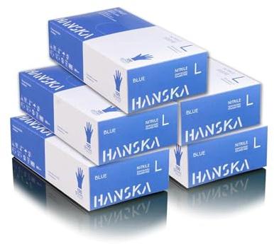 HANSKA Förpackning med 500 engångshandskar av blå nitril - dammfria - engångsartiklar - Ambidextrous - gummibas - lämpliga för medicinsk användning och livsmedelshantering (500, L)