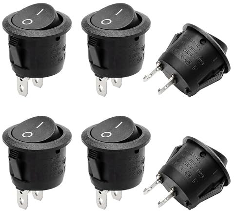 Kryzulax 6 Stück 12V Kippschalter,Kippschalter Rund,Mini 2 Polig Wippschalter,2 Polig EIN/AUS SPST Switch 10 A/125V,6 A/250V,Für Lichtschalter Wohnmobil Auto Motorrad Truck Jeep Off Road Boat Marine