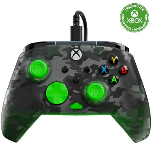 Turtle Beach Rematch Core Ghost Camo noir/vert - Manette de jeu filaire - Licence Xbox Series XS, Xbox One et PC - touches audio, moteurs de vibration et gâchettes d'impulsion, câble de 3 m