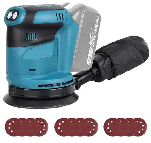 Orbital Sander Cordless Sanding Machine, Compatible with Makita 18V Battery, 6 Variable Speeds, Up to 15000RPM, 125mm Sanding Pad, Dust Collection, Perfect for Wood and Steel Surfaces, without Battery