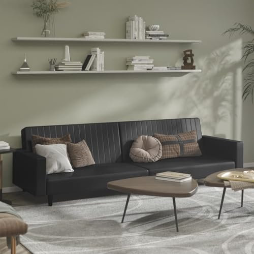 Homgoday Schlafsofa 2-Sitzer Klappsofa Bettcouch Loungesofa Bettsofa Sitzsofa Sofa Couch Gästesofa Sitzmöbel für Wohnzimmer Büro Schwarz Kunstleder