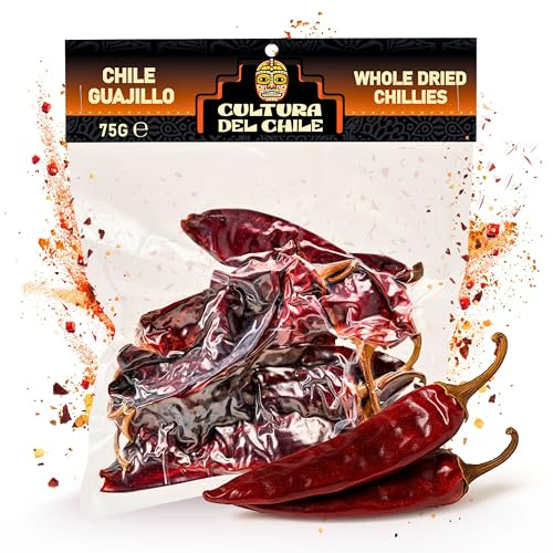 Guajillo Whole Dried Chillies 75g - All Natural, Mild to Medium Heat with Bold, Smoky Flavour for Authentic Mexican Taste. Great for Birria Tacos, Mole, Tamales and Salsa.