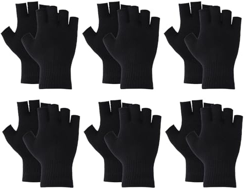 BBXWANG 6 Pairs Black Fingerless Gloves for Men Women Winter Warm Half Finger Knit Gloves