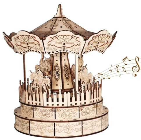 Puzzle 3D Bois Le Carrousel Boîte À Musique Maquette Construction Adulte Cadeaux d'anniversaire Noël