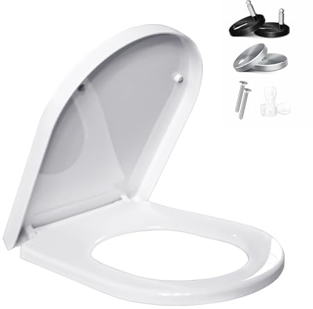 Tavoletta WC Universale, Copriwater D Forma con Chiusura Ammortizzata, Sedile WC con Sgancio Rapido a un Pulsante, Facile da Pulire, Rapido Montaggio, Antibatterico, Bianco