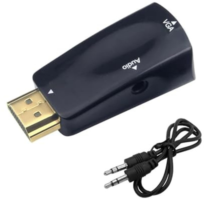 WIKRQIHL Câble convertisseur HDMI vers VGA mâle vers Femelle, Adaptateur Jack 3,5 mm, Audio HD 1080p for PC, Ordinateur Portable, Tablette(Black)