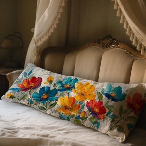 Almohada Corporal Color Funda Cojin 50x180cm Almohada para el Embarazo y la Maternidad, Almohadas para Dormir de Lado Flor Almohadas Embarazada Funda de Cojines Grandes Cushion Covers Regalos LYD-797