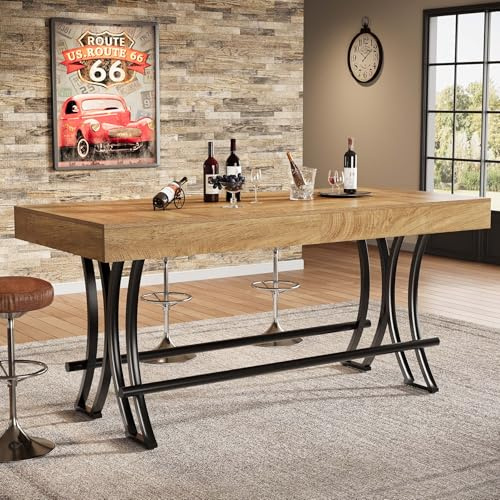 Tribesigns Farmhouse - Tavolo da bar da 160 cm, per 4-6 persone, con poggiapiedi in anello in metallo, per cucina, soggiorno e sala da pranzo, 160 x 70 x 90 cm (larghezza x altezza x profondità) (solo