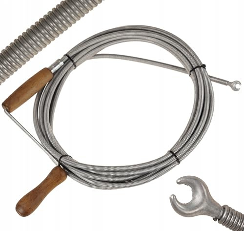 FEINZ Rohrreinigungsspirale FI11 15 m | Abflussreiniger, verzinkter Federdraht, Abflussspirale, Holzgriff, spezielle Spitze, Rohre, effektives Werkzeug, Toilette
