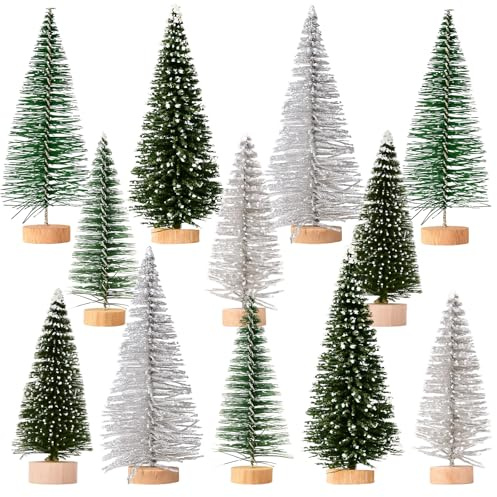 12 Stück Mini Weihnachtsbaum, 7cm und 9cm, Mini Tannenbaum Deko, Weihnachtsdeko Klein für Tischdeko, DIY Weihnachtsfiguren Klein